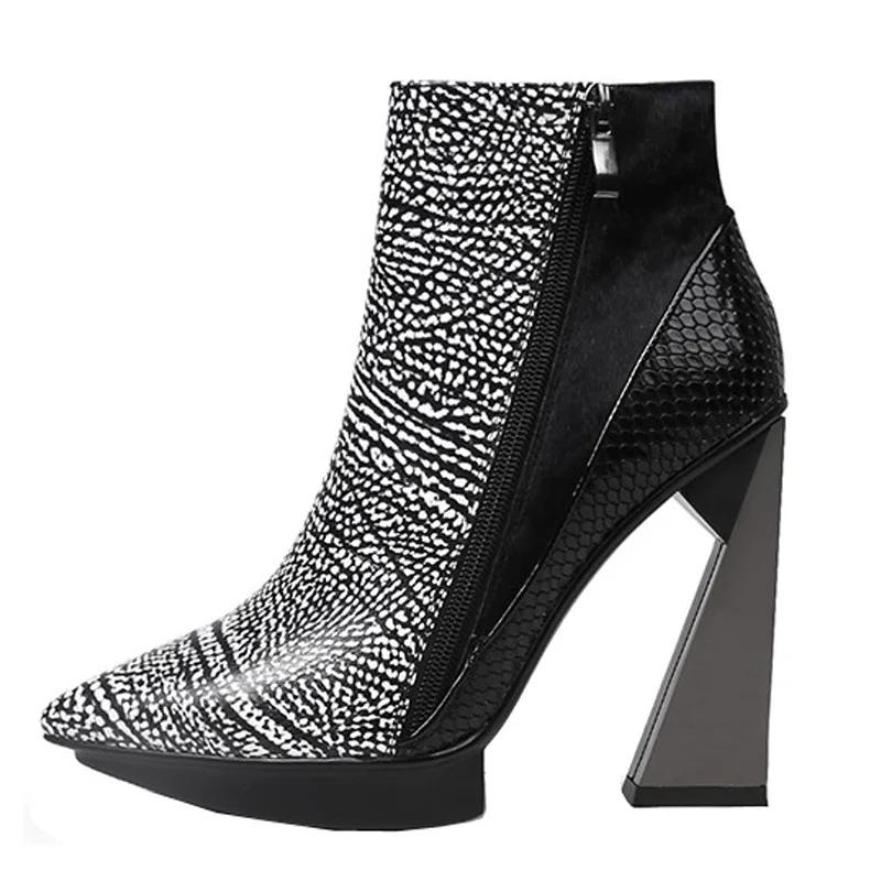 Модный бренд Подиумный стиль Смешанный цвет Банкетные Короткие ботинки из коровьей кожи Сексуальные Остроносые Водонепроницаемые Платформа Необычный Высокий каблук Ботильоны 40