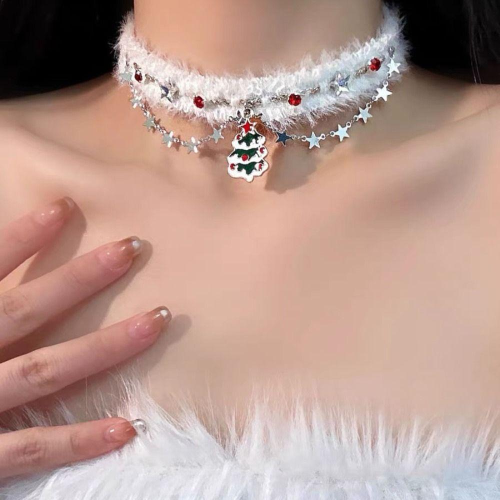 Tassel Christmas Plush Choker Santa Claus Xmas Clavicle Chain Jewelry Accessories