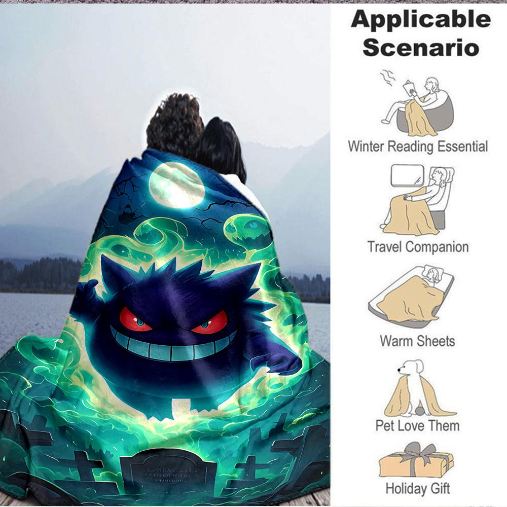 1pc Ghostly Pokémon Blanket Soft All Season Throw with Vibrant Design, Perfect for Home, Travel, and Gifts, Ideal for Naps and Camping