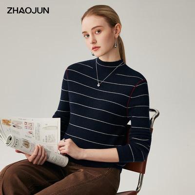 Женский полосатый свитер Zhaojun из 100% кашемира с воротником-стойкой