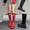 Soft Leather Version~ Red Rain Boots Women's 2025 Autumn New Round Head Thick-soled High Knight Boots But Knee Boots