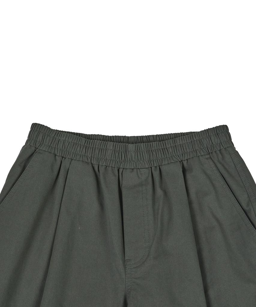HOOVES Wide Chino Single-Pleat Elastic Pants [Khaki]