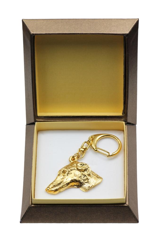 Azawakh, Tuareg Sloughi – Gilded key ring with dog in gift box, handbag decoration | Art-Dog
