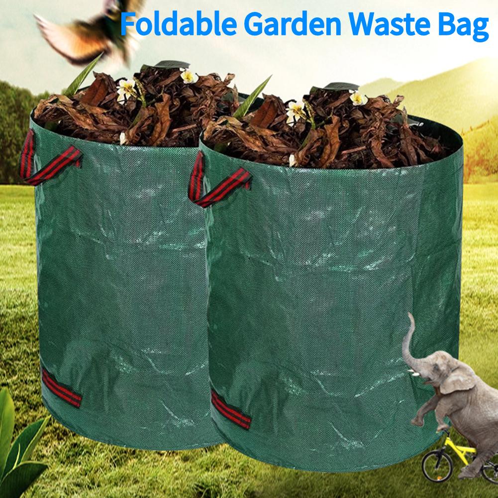Foldable Garden Waste Bag Large Capacity Reusable Trash Storage Container Waterproof PP Woven Bag 100/200/300/400/500L