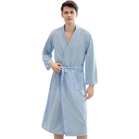 Мужской халат вафельный длинный стиль однотонный тонкий мягкий пижама свободный кардиган мужской