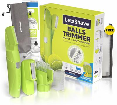 Мужской триммер для лобковых волос LetsShave | Бритва для мошонки | Головка в форме буквы V | Ультратонкое закругленное лезвие | Триммер и бритва для волос на теле | В комплекте с насадками
