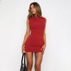 Women's Temperament Waist Slim Short Dresses Half High Neck Shrinking Pleated Spice Dresses