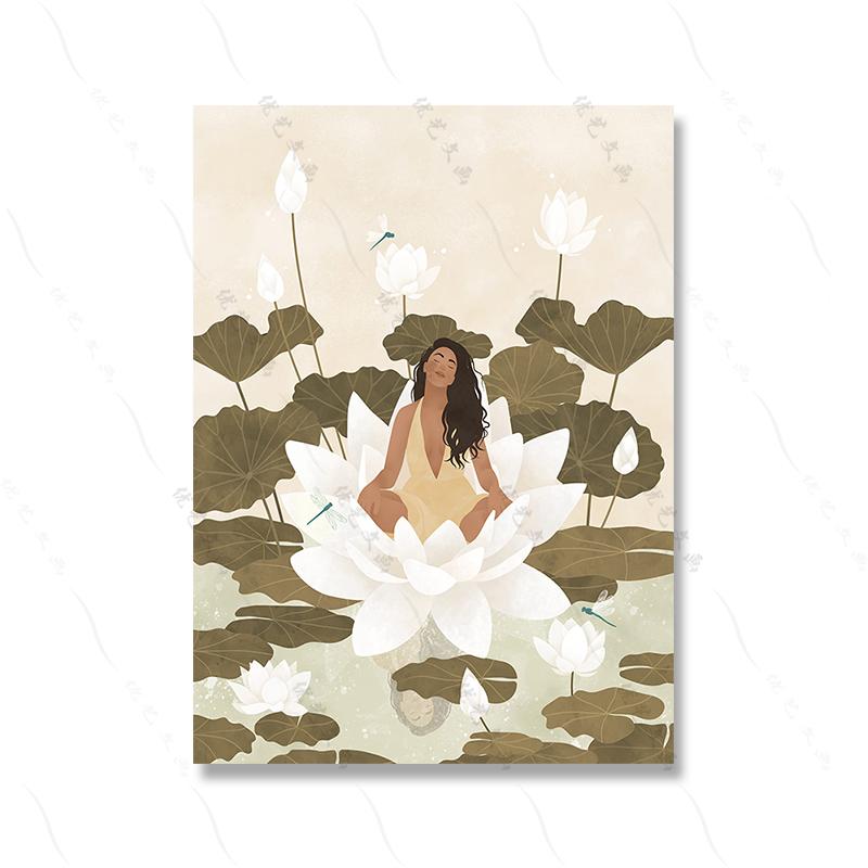 Бохо-земляные тона Полная луна Тропические растения Искусство Печать постера Йога Женщина Ведьма Минималистский женский холст Картина Комната Домашний декор