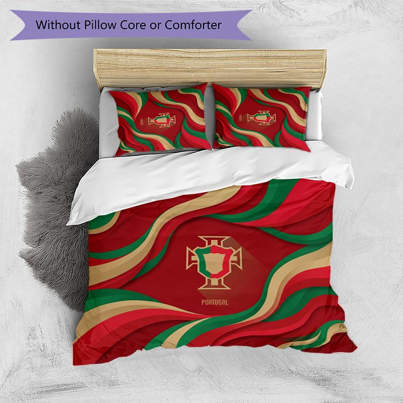 Portugal Football Printed Bedding 3 Piece Set Cozy Breathable Bed Cover Set as Housewarming Holiday Gift