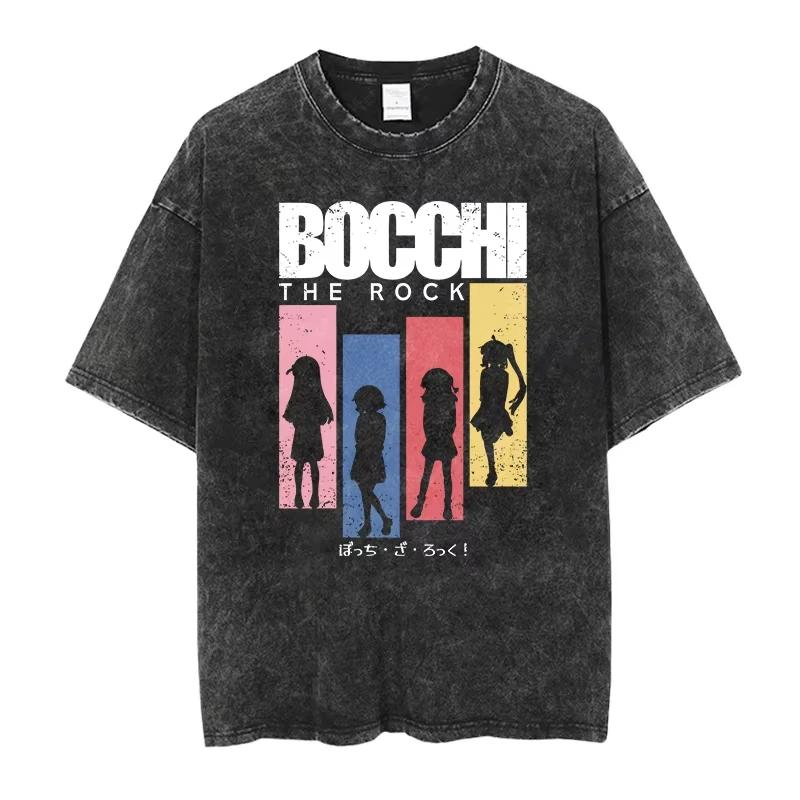 Унисекс Футболка Bocchi The Rock Унисексга Рё Топ Принт Винтажная Футболка Повседневная Базовая Черная Рубашка С Круглым Вырезом Короткий Рукав Стиранная Футболка