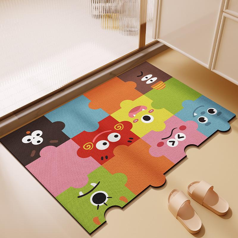 Cartoon Puzzle Bathroom Absorbent Floor Mat Bathroom Doorway Quick Drying Anti-slip Foot Mat Household Wear Resistant Diatom Mud Floor Mat