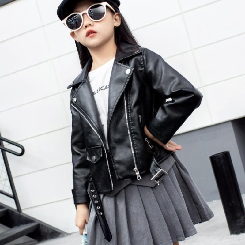 Kids Clothing Boys and Girls Spring Autumn Turndown Collar Leather Jacket Children's Motorcycle Korean Style Jacket