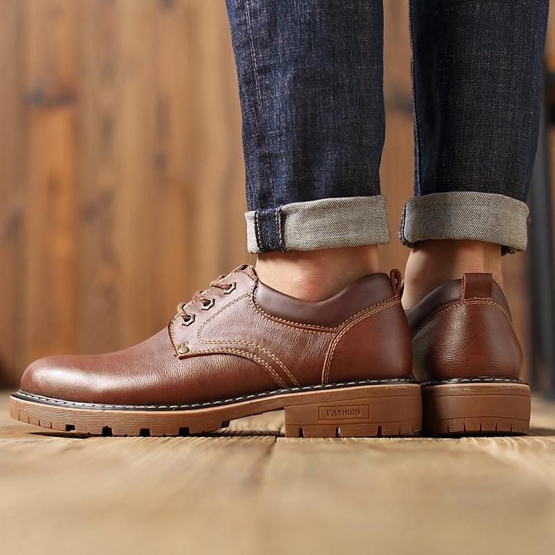 Snow Boots New Lace Up Cowhide Mountaineering Shoes Men's Casual Work Shoes Men's Hollow Out Shoes Short Boots Men's Man Shoes