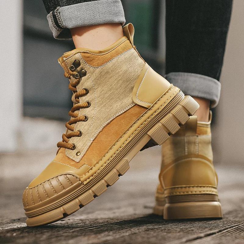 Нескользящие теплые зимние ботинки, новые классические мужские кожаные мотоциклетные ботинки, повседневная обувь для мужчин на открытом воздухе, модные ботинки на толстой подошве