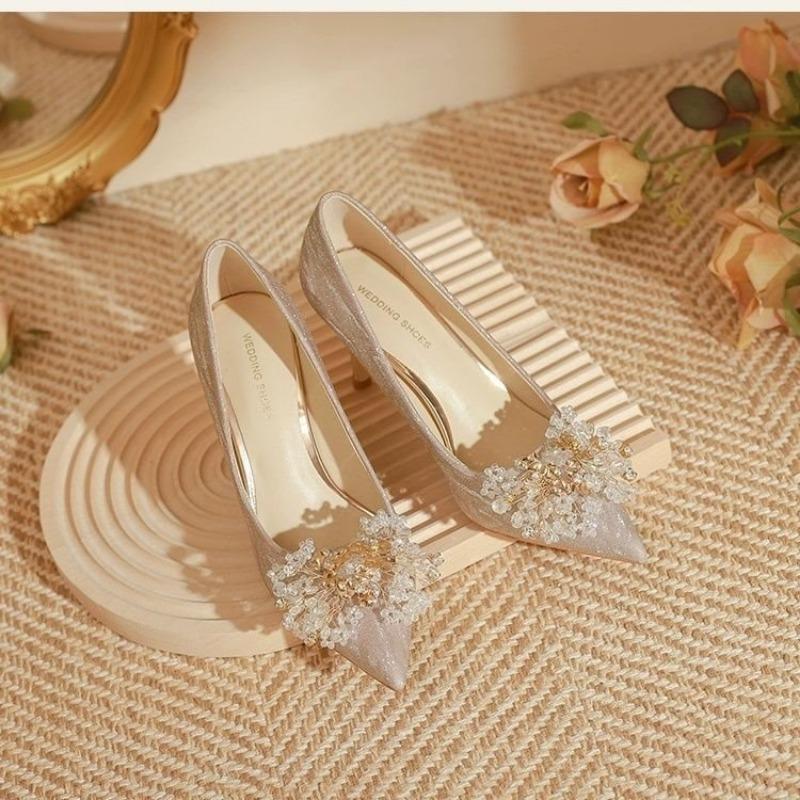 Женские туфли на высоком каблуке, тонкий каблук, остроносые свадебные туфли, серебристые, не утомляющие ноги, обувь для невесты, свадебное платье Hexiu, два варианта ношения