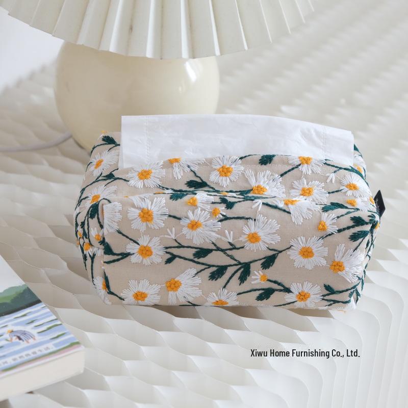 Чехол на тканевую салфетку «Японский тамбурин» с рисунком «Маленькая желтая маргаритка и сине-зеленая клетка»