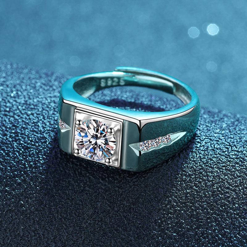 Кольцо S925 Silver Classic Wide, мужское, атмосферное, открытое кольцо Tide Brand с обеих сторон, однокаратное, простое, темпераментное, с четырьмя когтями, бриллиантовое кольцо