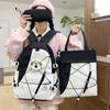 Three-Piece Backpack Set for Primary and Middle School Students Schoolbag Color Block Cartoon Backpack for Women Large Capacity Backpack