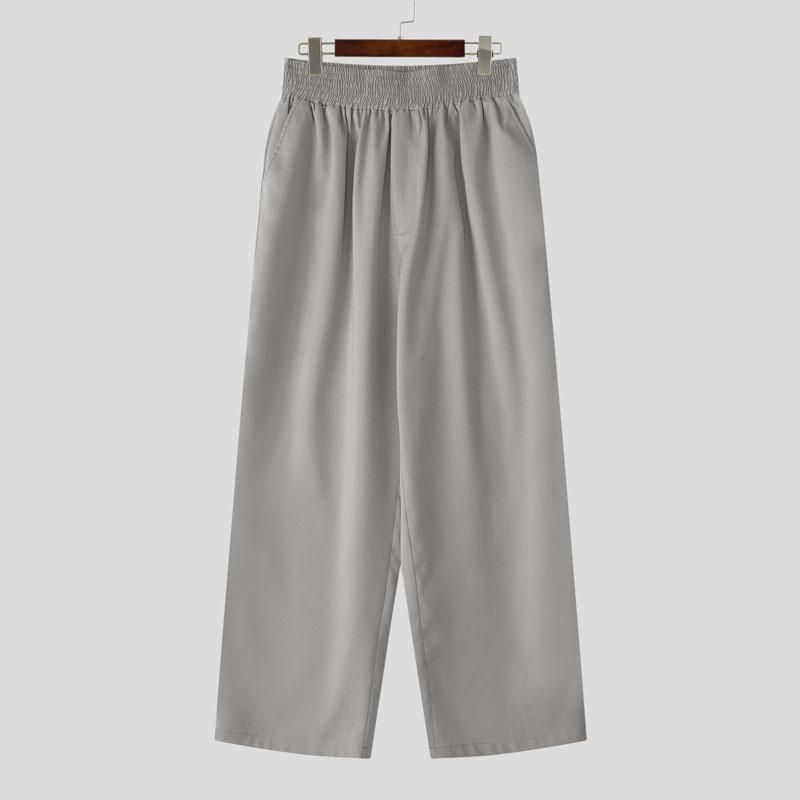 INCERUN Мужские повседневные свободные длинные брюки с высокой эластичной талией и оборками с карманами