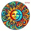 D Flat pc Sun  Moon Wall Art Iron Sign  Vibrant Blue  Golden Celestial Swirling Pattern Classic Metal Wall Decor