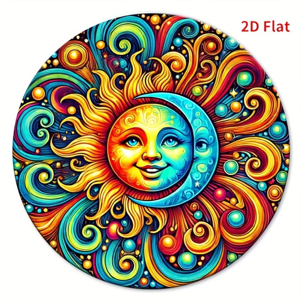 D Flat pc Sun Moon Wall Art Iron Sign Vibrant Blue Golden Celestial Swirling Pattern Classic Metal Wall Decor
