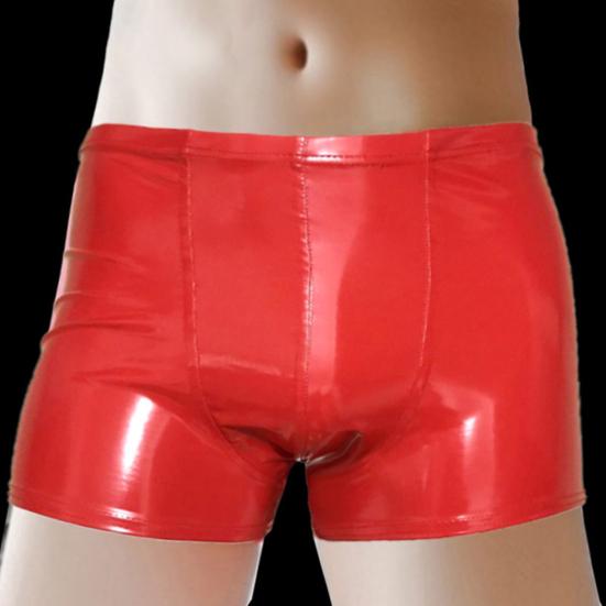 Mid-rise Elastic Waistband Men Panties U Convex Thin Stretchy Sexy Solid Color Faux Leather Shorts Briefs Daily Wear