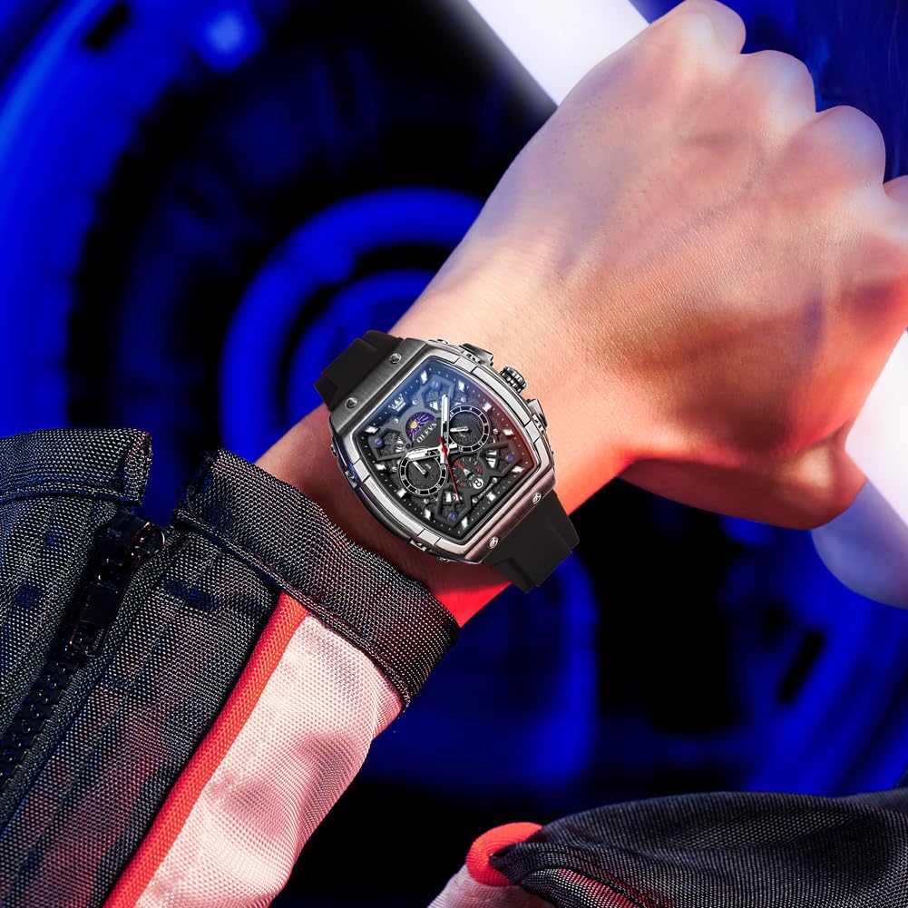OLEVS Men's Watch Stylish Analog Quartz Men's Wristwatch Popular Sports Brand Black Silica Gel Belt Waterproof Watch Black Dial Silicone Wristwatch