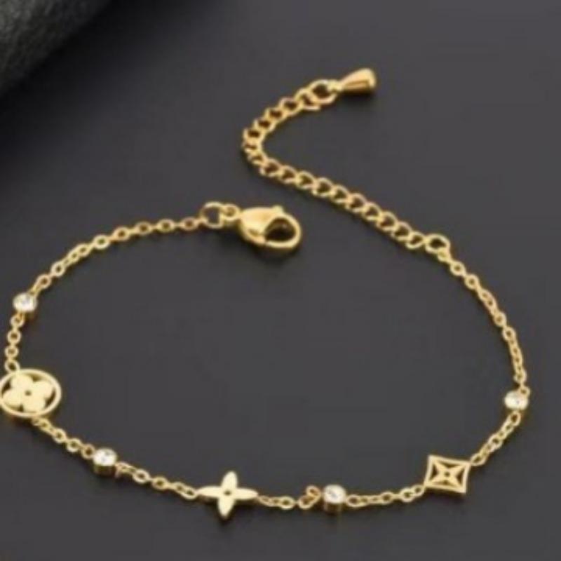 Комплект из 2-х браслетов с бриллиантами из нержавеющей стали с застежкой-клевером