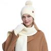 Yousheng 3Pcs/Set Women Hat Scarf Gloves Set Double-Layer Velvet Plush Ball Hat Cold Protection Scarf Touchscreen Gloves Set Ski Cycling Gear