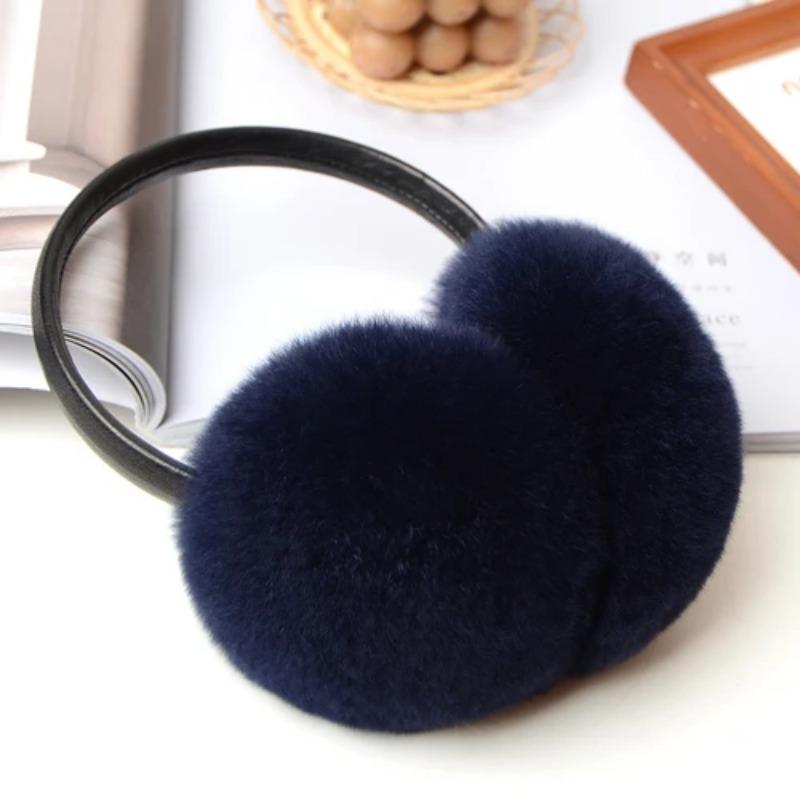 Rex Rabbit Fur Earmuffs for Women's Autumn and Winter Warmth Earmuffs and Ear Wraps Simple and Genuine Fur Ear Cover Ear Warmth