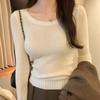 New Autumn and Winter New Slim Fit and Versatile Round Neck Design Elastic Knitted Pullover Long-sleeved Top for Women