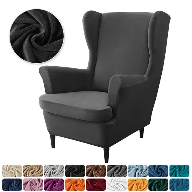 Velvet Wingback Chair Covers Stretch Wing Armchair Cover With Seat Cushion Cover Elastic Sofa Slipcovers Solid Color Sofa Covers