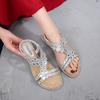 2024 New Large Size Hollow Sandals, Bohemian Women's Shoes, Summer Comfortable Flat-bottomed Rhinestone Sandals