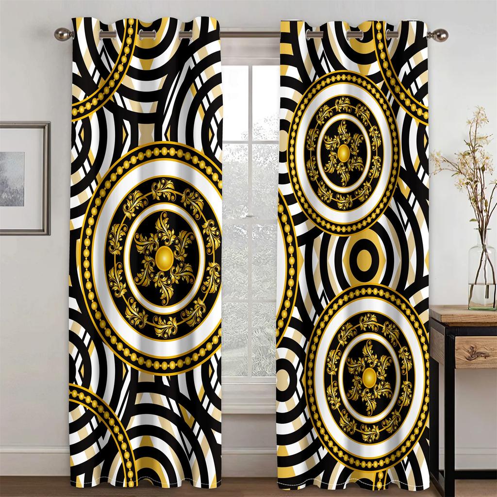 2Panels Luxe Living Curtain Black Gold Curtain Abstract Pattern Printed Curtain for Bedroom Living Room Kitchen Window  Rideau