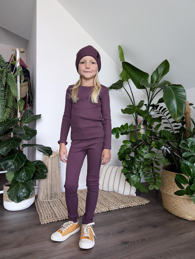 Girls Ribbed Cotton Leggings, Purple, Size 92/98
