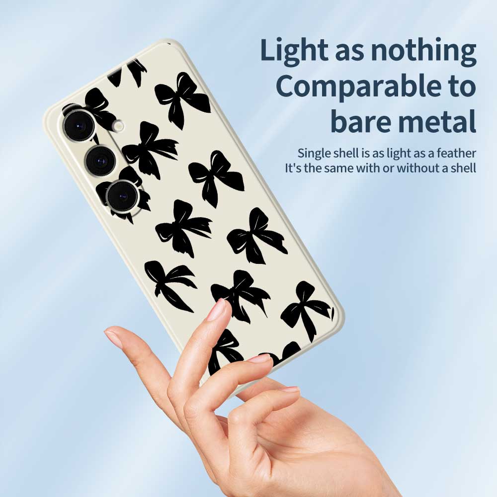 For Samsung Galaxy S25+ Case Black Bow Pattern Printing Straight Edge TPU Phone Back Cover