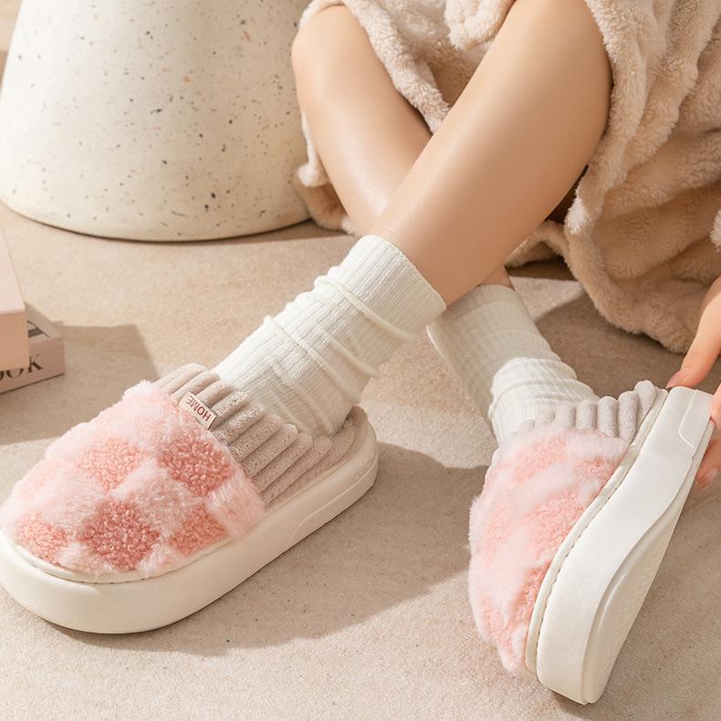 Плюшевые тапочки на толстой подошве для осени и зимы, домашние женские домашние противоскользящие и теплые простые зимние хлопковые тапочки