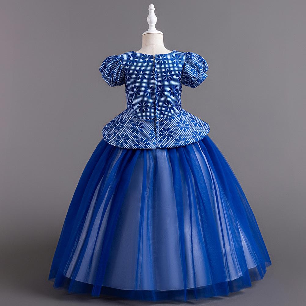 Children's Princess Dresses Thousand Birdie Patchwork Mesh Puffy Long Bubble Sleeve Girls' Stage Performance Dresses Girl's Favourite Dress