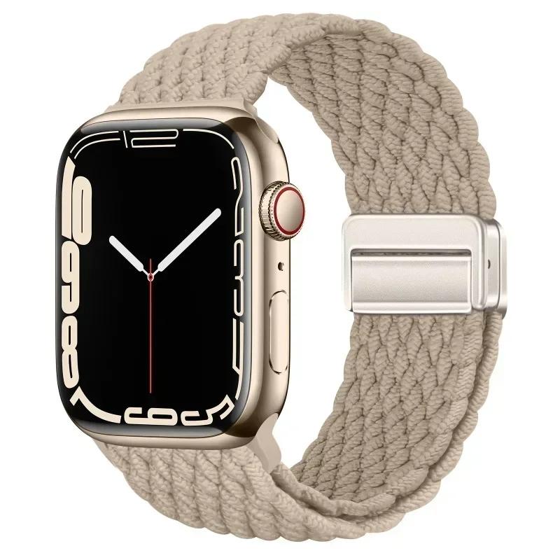 Плетеный нейлоновый ремешок-петля для Apple Watch Ultra2 49мм 9 8 7 45 41мм Металлический магнитный браслет-ремешок для 6 5 4 3 SE 44 40мм
