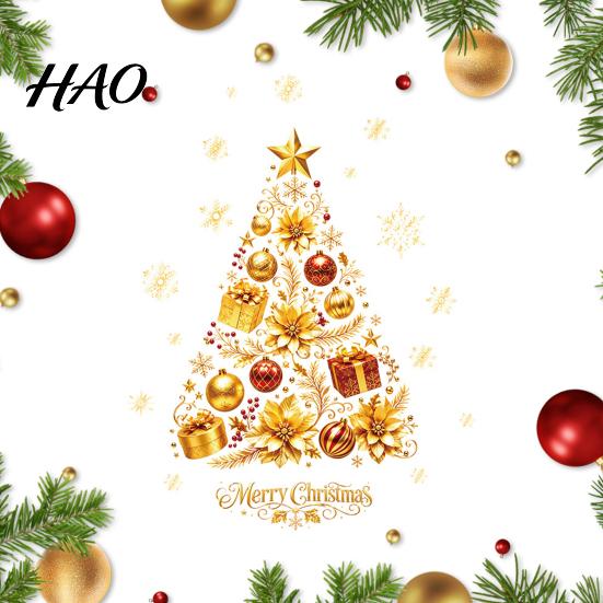 Christmas Blessings Window Art 2 Sheets Gold Clings, Static Stick Tree Snowflake Festival Theme Supplies Bauble Glass Decals, No-Glue Removable Winter