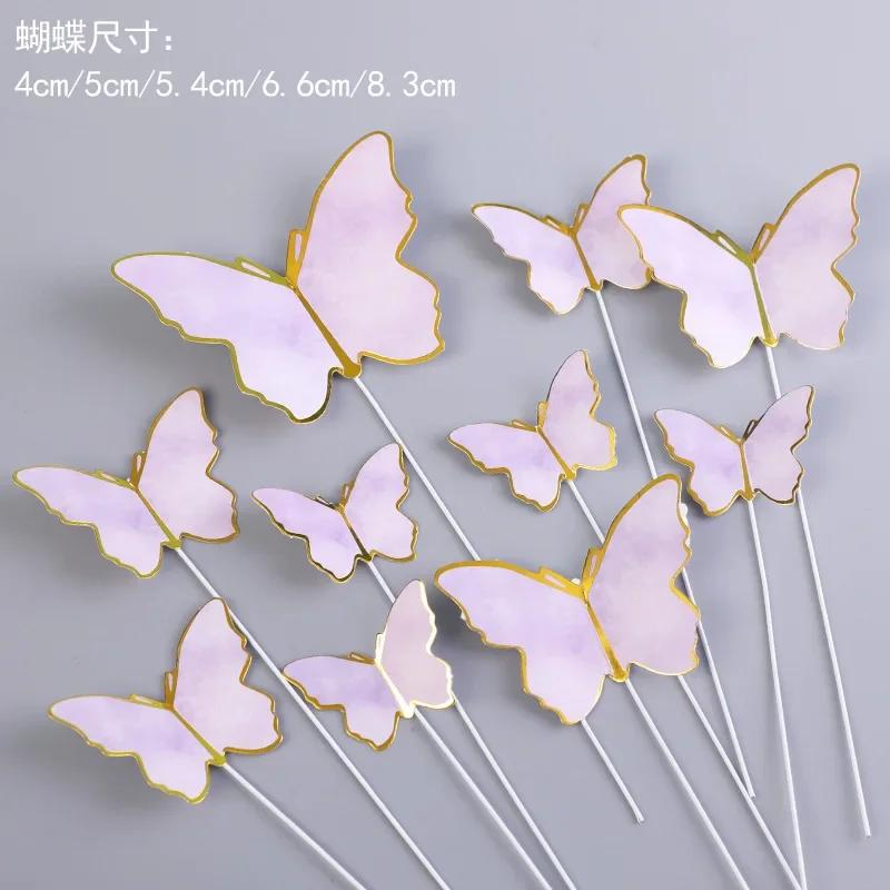 10 шт. Золотые бабочки, украшения для торта, с днем рождения, акриловые украшения для торта, имитация бабочек, украшение для свадебной вечеринки, украшение для торта