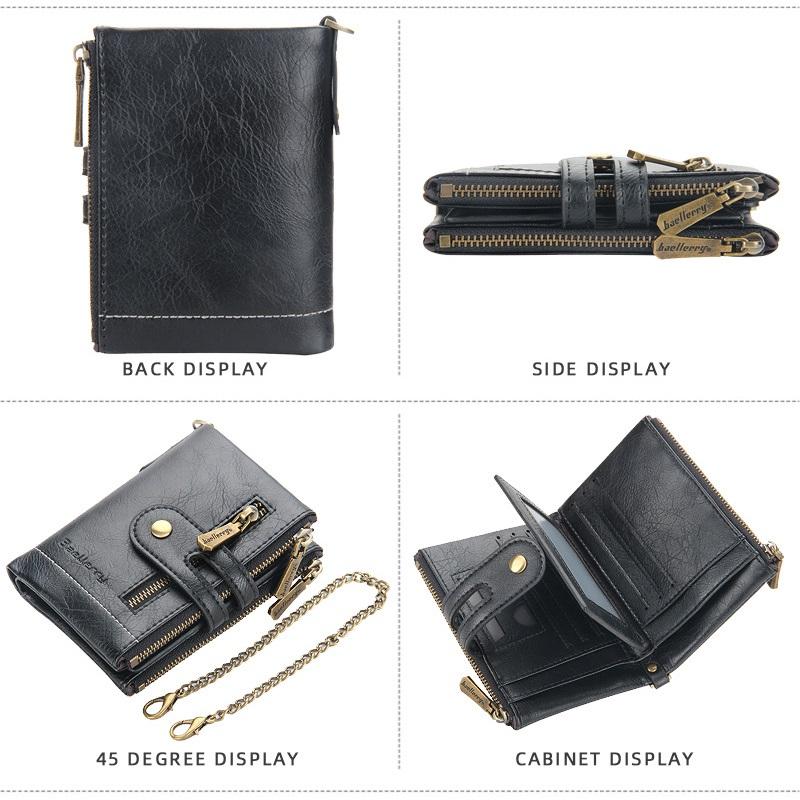 Винтажный дизайн, двойная молния, мужские короткие кошельки, кожаный кошелек для монет, GZW