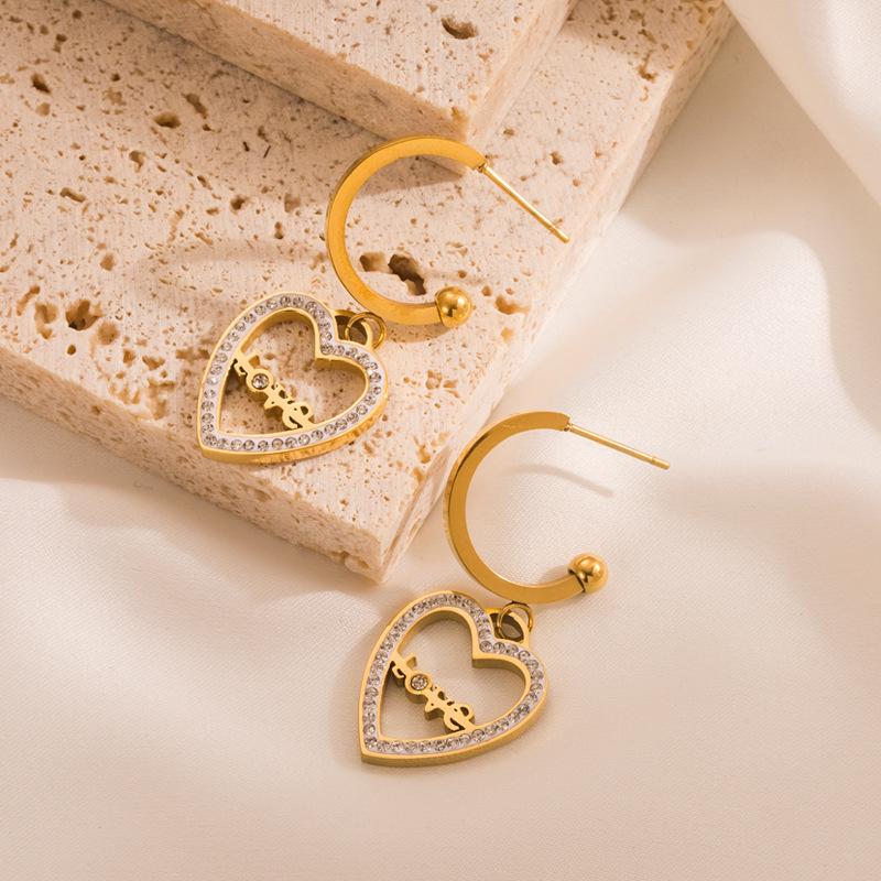 Женские простые серьги-капли в форме любви, серьги-подвески из нержавеющей титановой стали, круглые серьги с кристаллами золотого цвета, геометрические украшения для ушей