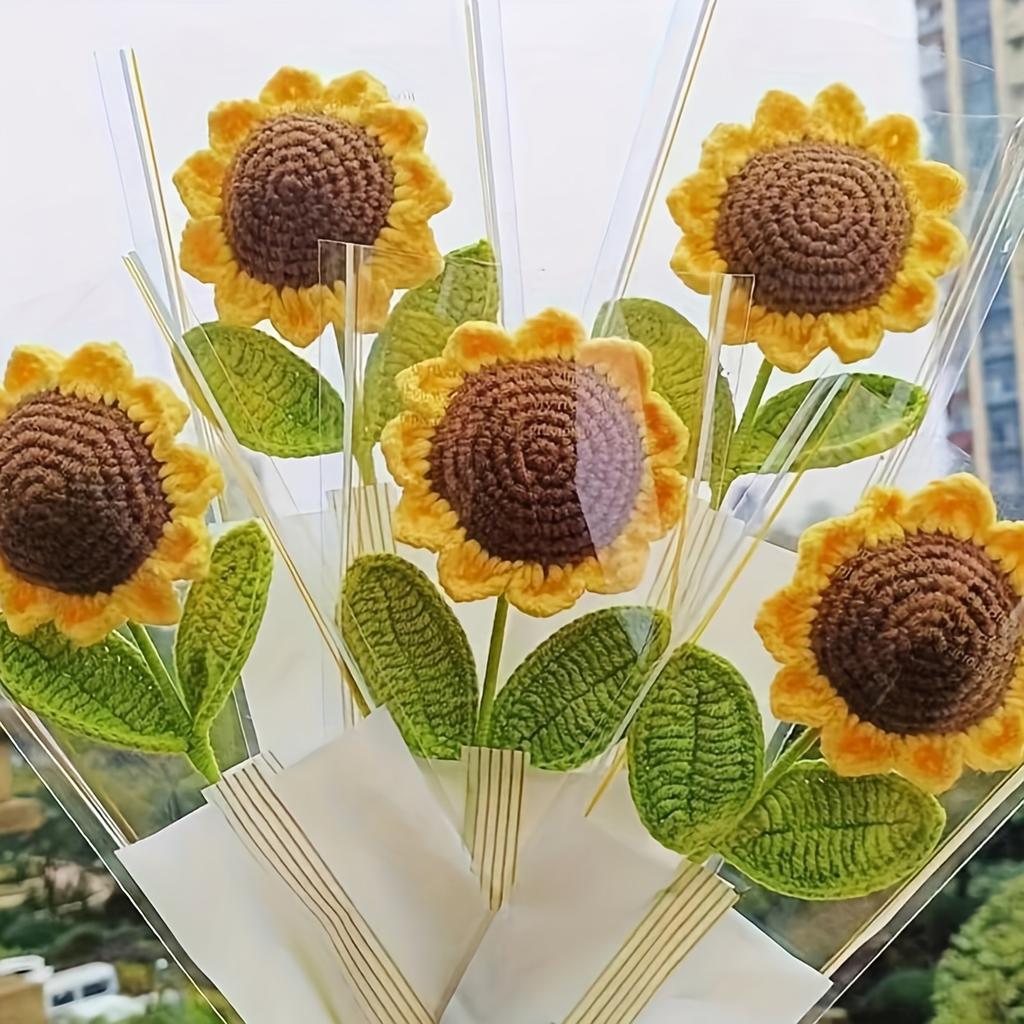 1/3Pcs Hand-Woven Creative Knitting Bouquet Hand Knitting Sunflower Artificial Bouquet Decoration Fake Flowers