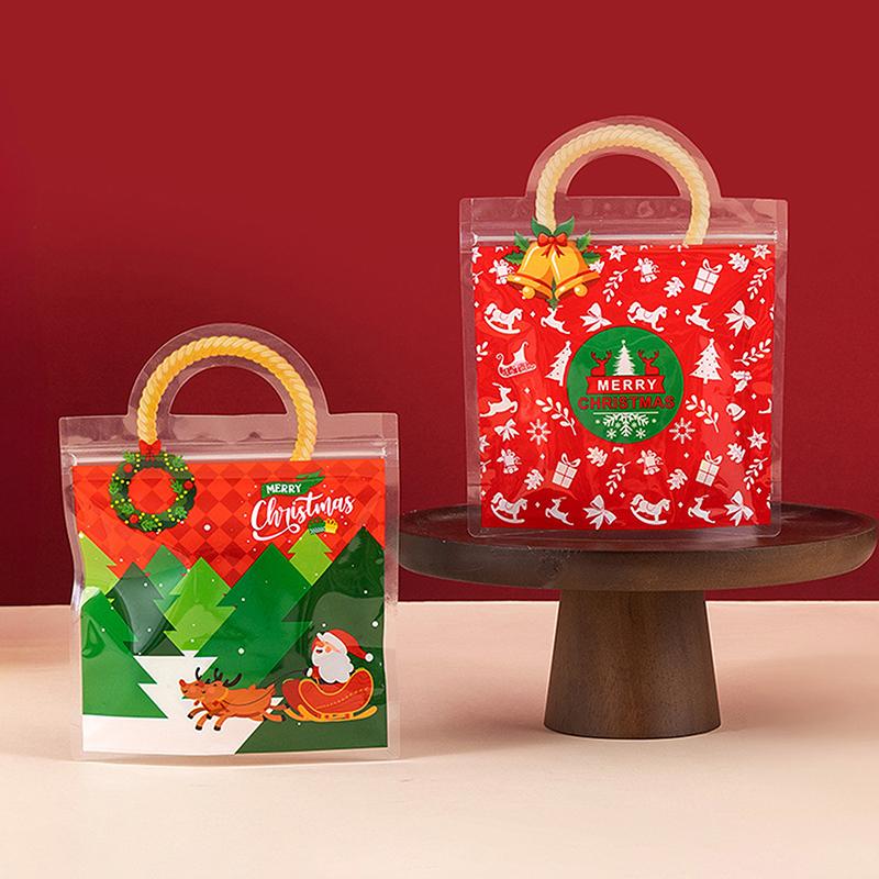 10 шт. Рождественский пакет для конфет, пластиковая сумка для печенья, мультяшный узор с лосем и снеговиком, упаковочный пакет для рождественской вечеринки, рождественские принадлежности