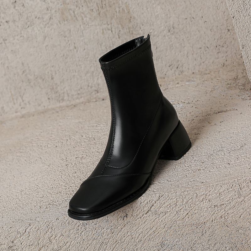 Krazing Pot Микрофибра Осенне-зимняя обувь Толстый средний каблук Размер 43 Ботинки челси Абрикосовые Ботильоны на молнии