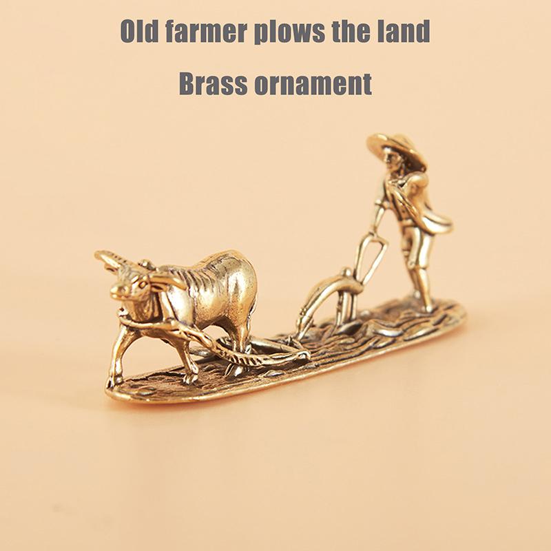 1 Piece Vintage Home Ornament Collection Of Tea Pet Brass Carving Handholds Metal Crafts Old Farmer And Cow Living Room Decor