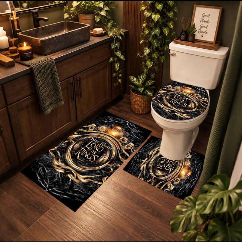 Lord Rings 3Pcs Personalized Customization Bathroom Mat Set Toilet Lid Cover And Rug Ushaped Bath Mats Nonslip Door Mat Decoration
