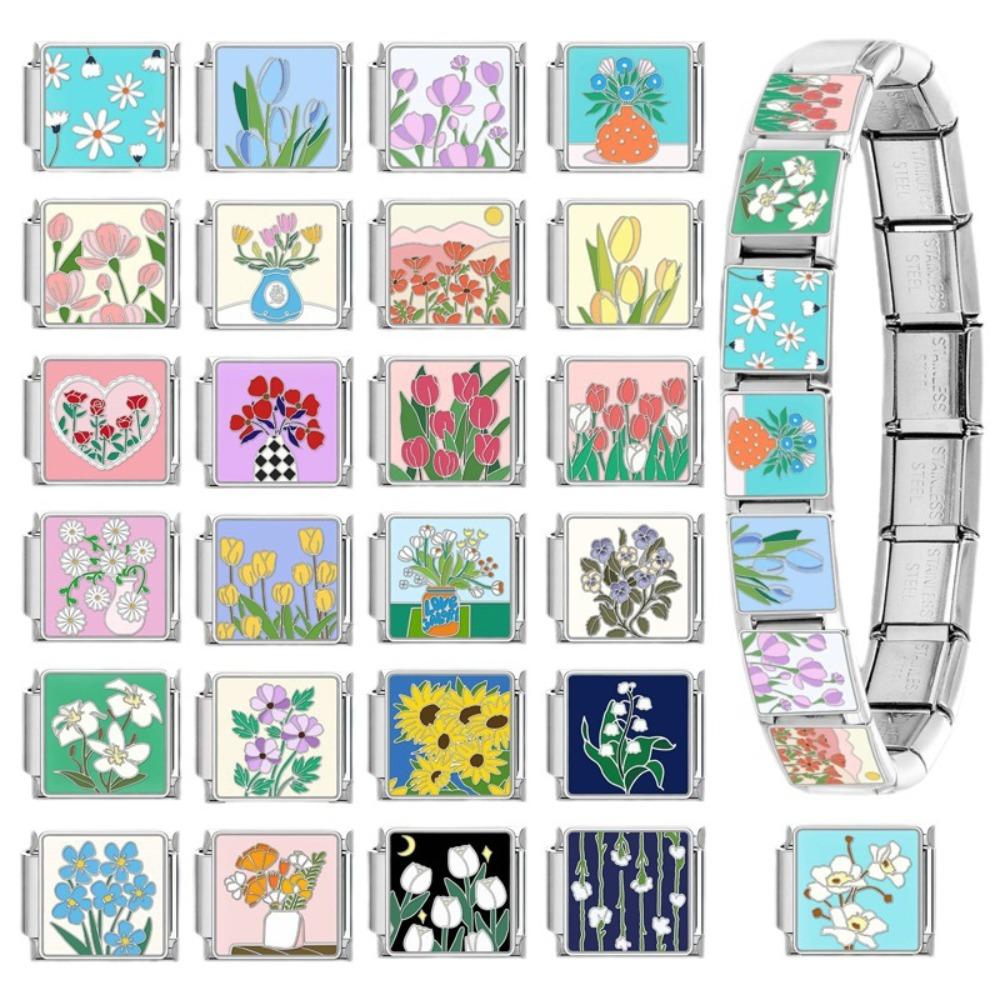 Stainless Steel Module Bracelet Accessories Flower Jewelry Fashion Charm Bracelet Link  Women's
