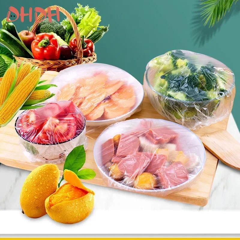 34CM 50/100/200pcs Reusable Disposable Food Cover Plastic Wrap Durable Elastic Food Lids Kitchen Fresh Keeping Bag